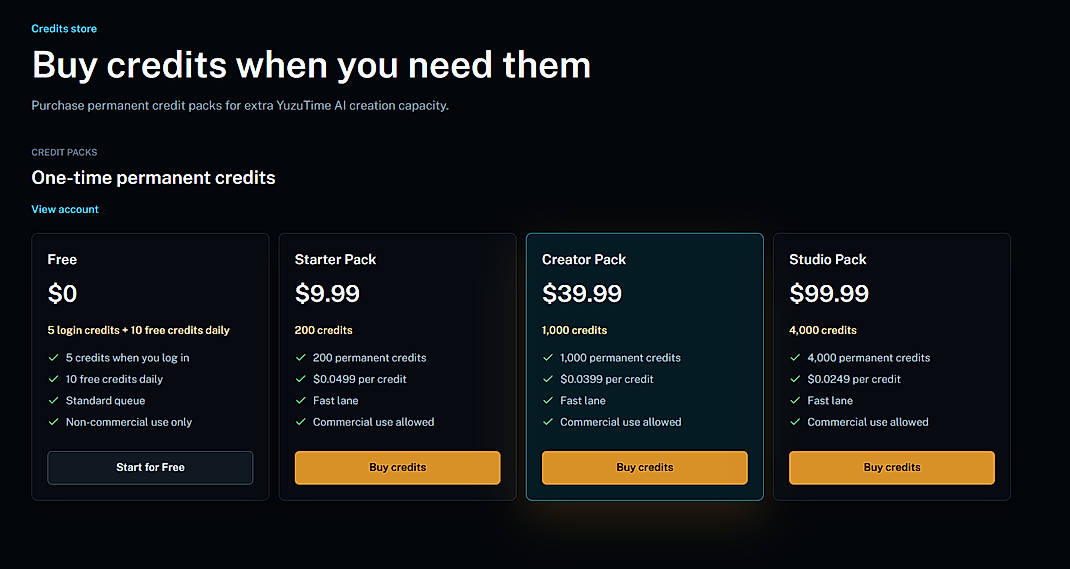 Pricing screenshot