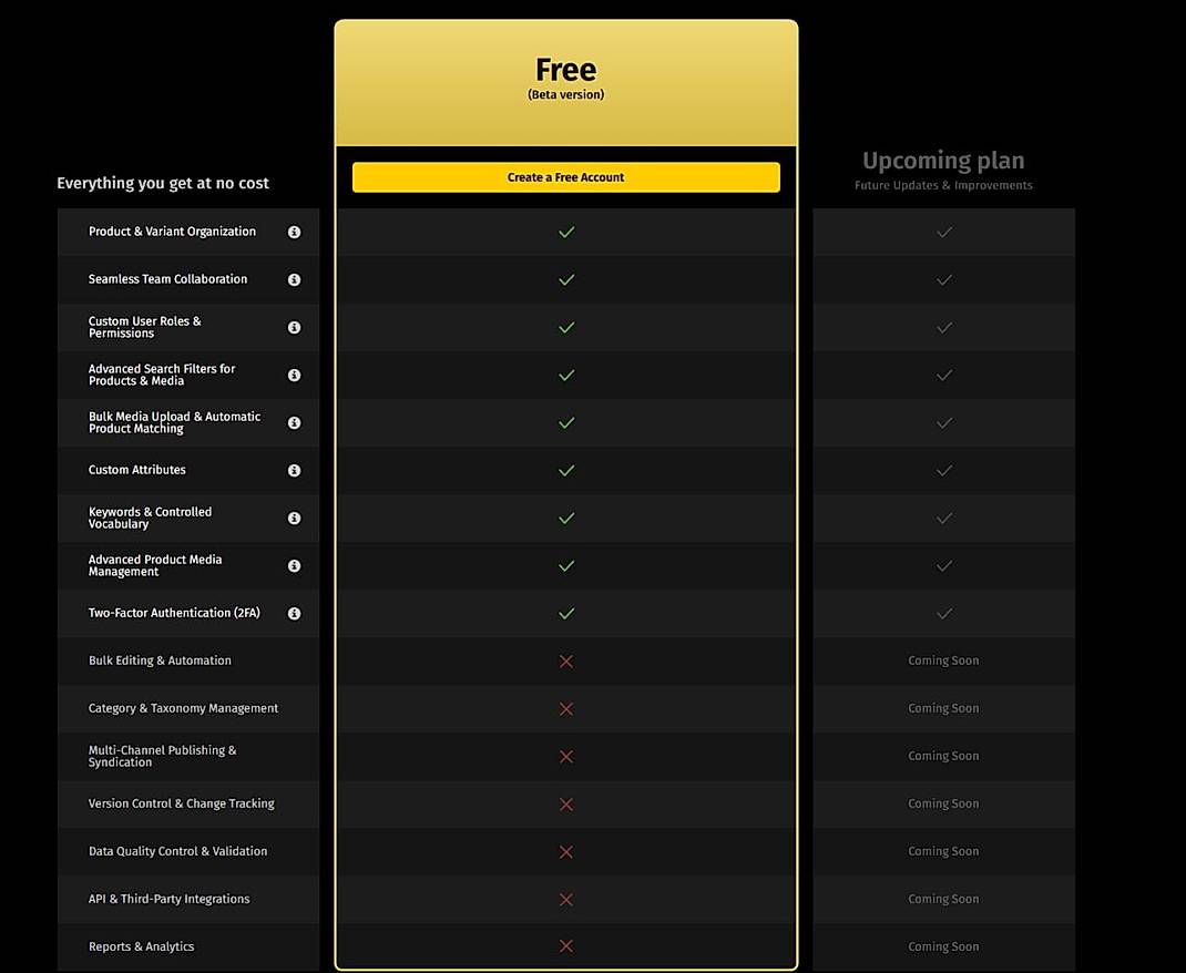 Pricing screenshot