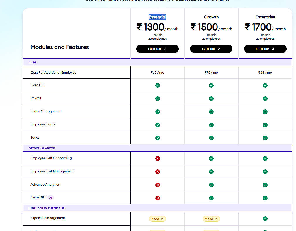 Pricing screenshot