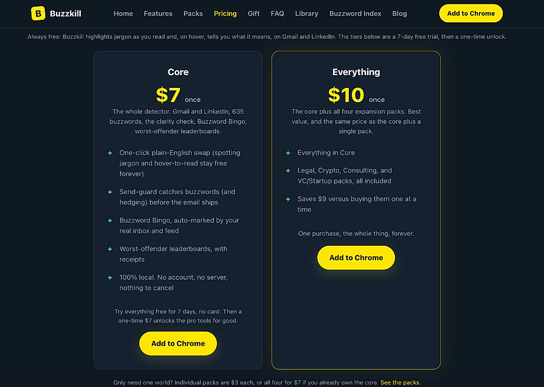 Pricing screenshot