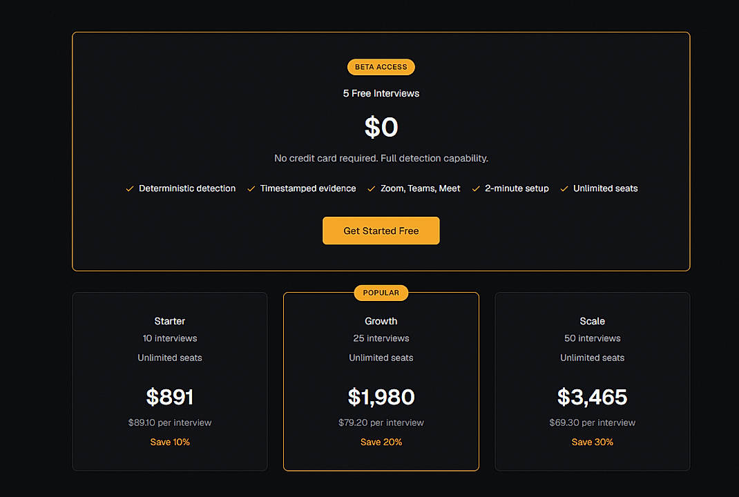 Pricing screenshot