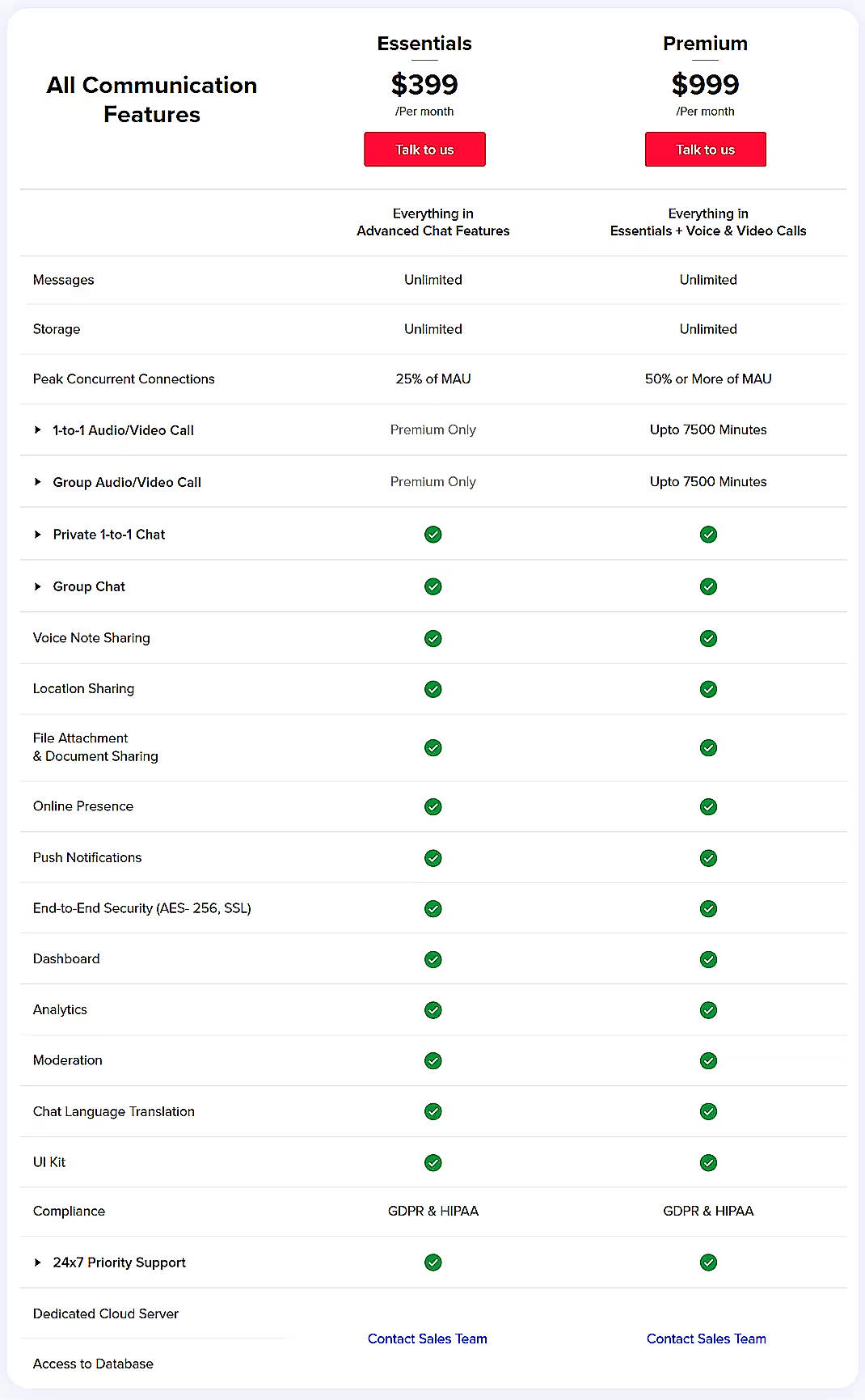 Pricing screenshot