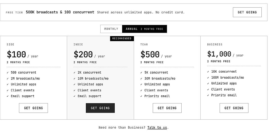 Pricing screenshot