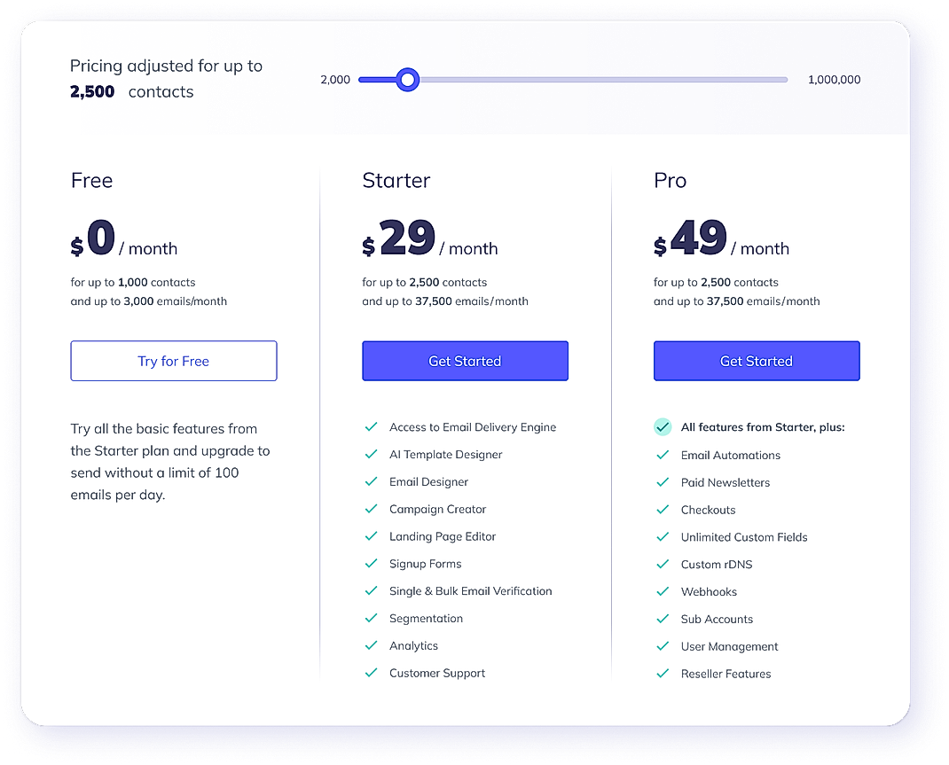 Pricing screenshot
