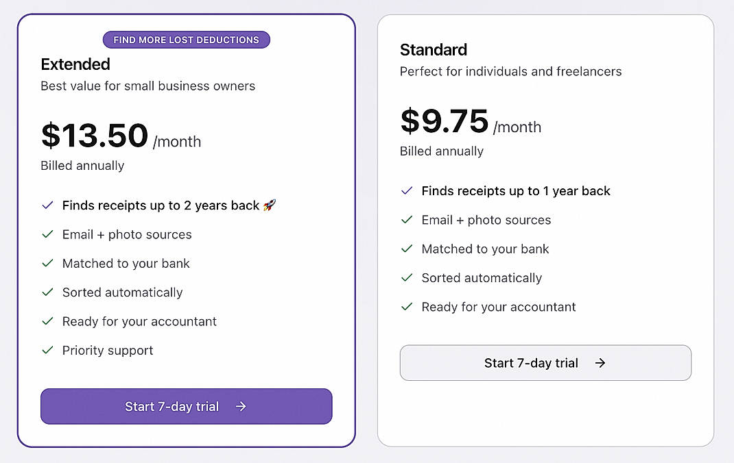 Pricing screenshot