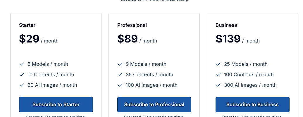 Pricing screenshot