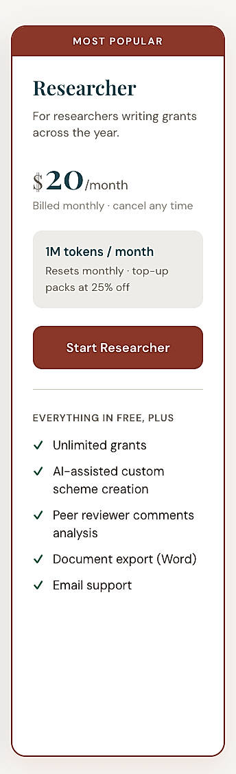 Pricing screenshot