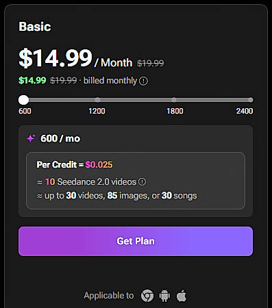 Pricing screenshot