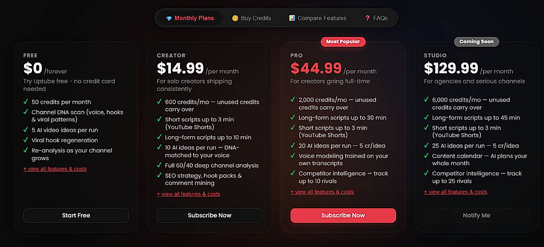 Pricing screenshot