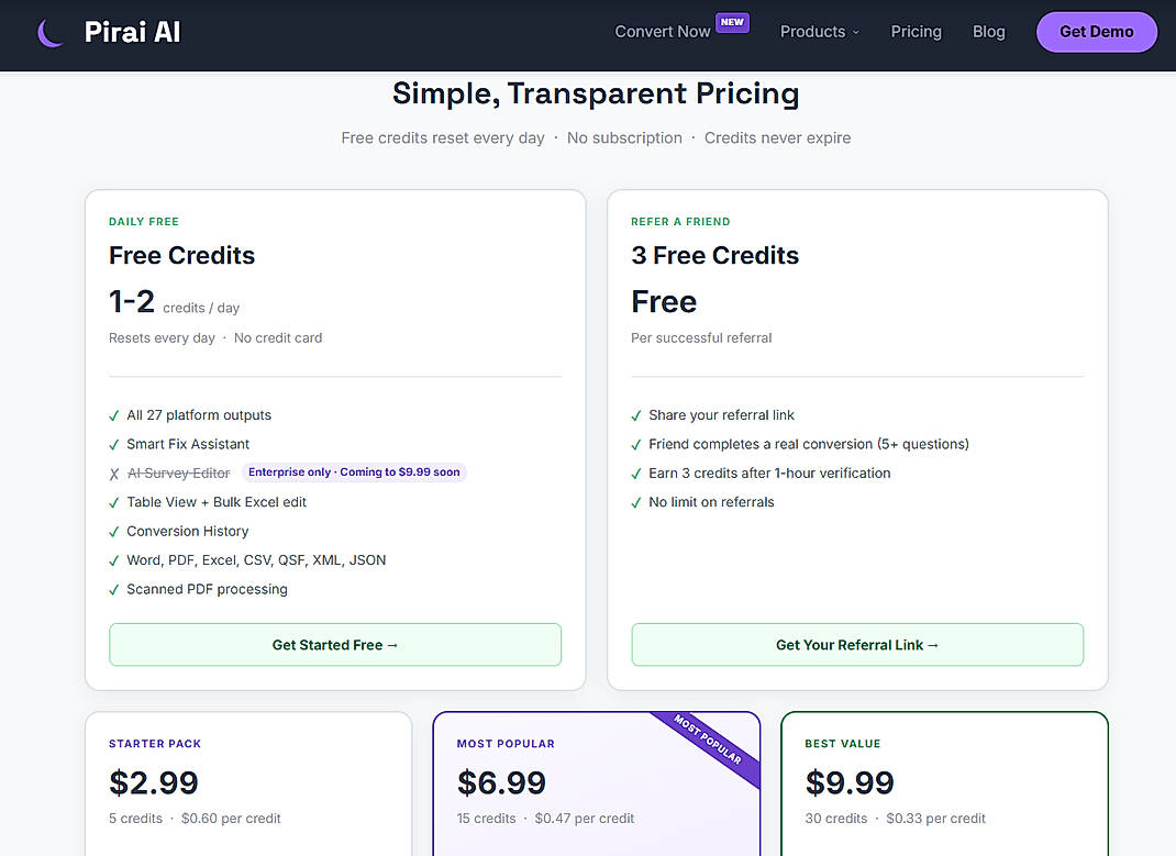 Pricing screenshot