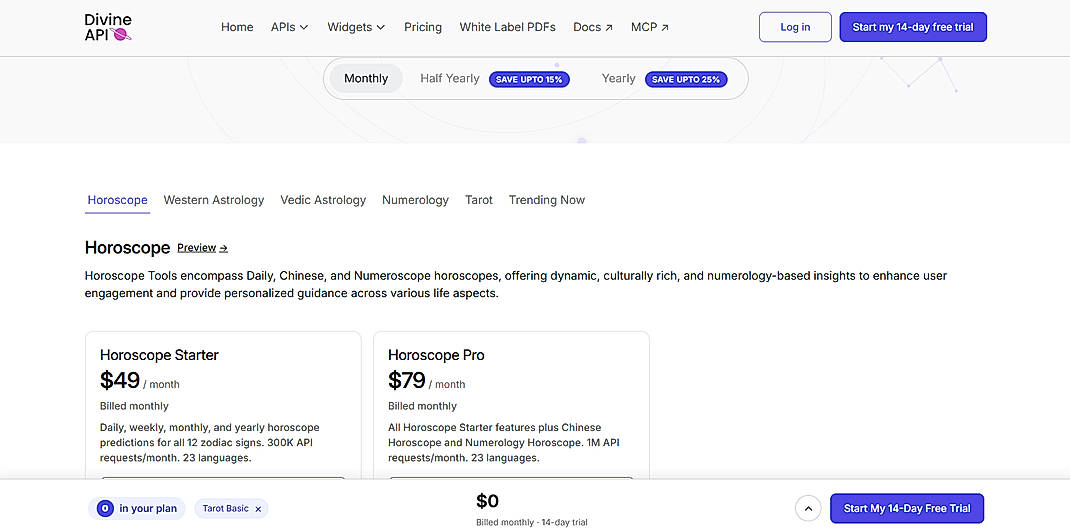 Pricing screenshot