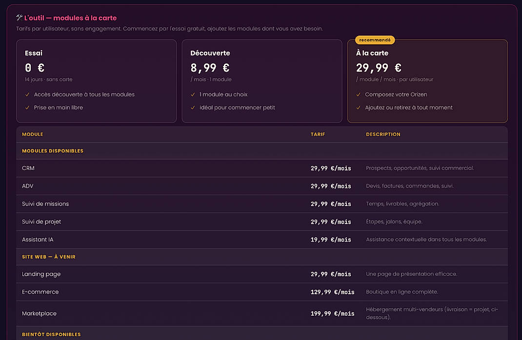 Pricing screenshot