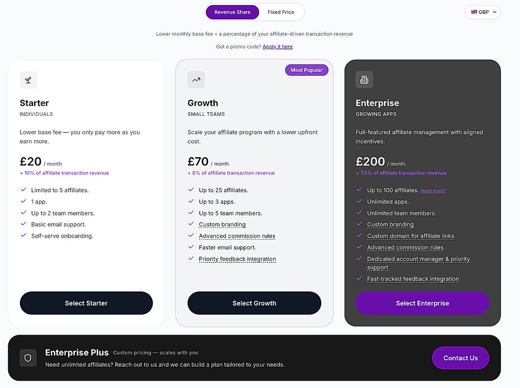 Pricing screenshot
