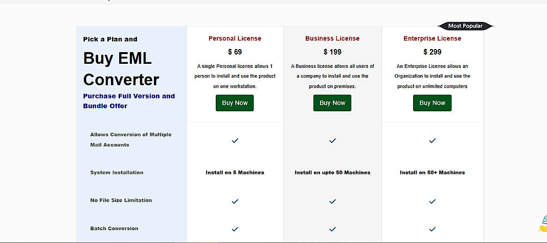 Pricing screenshot
