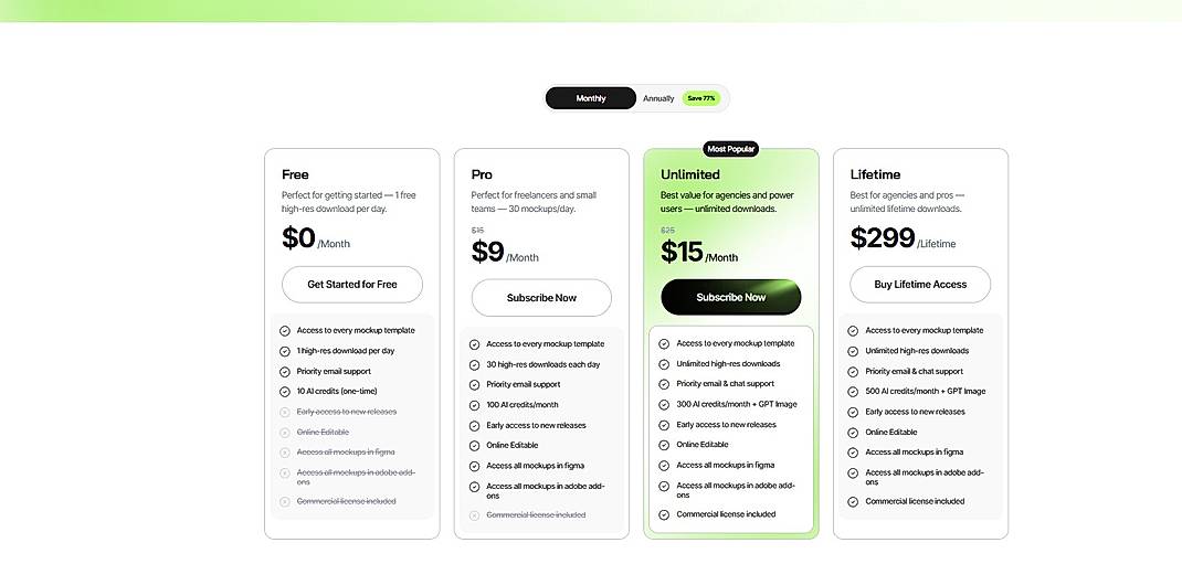 Pricing screenshot