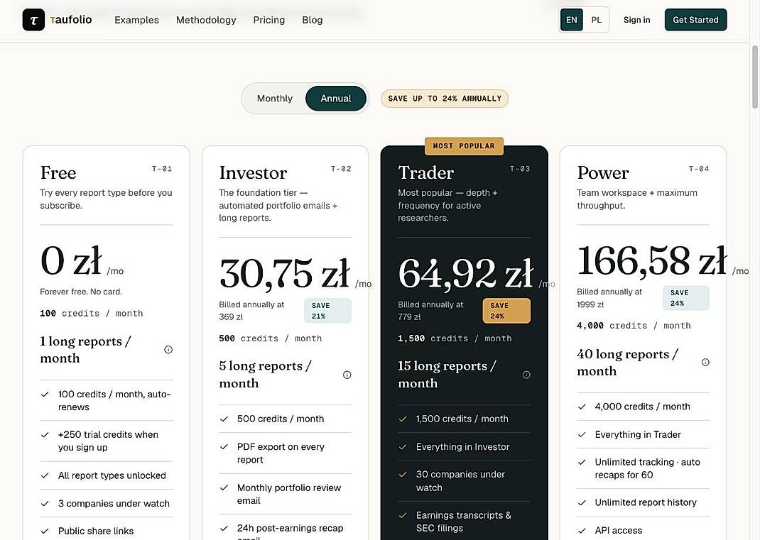Pricing screenshot