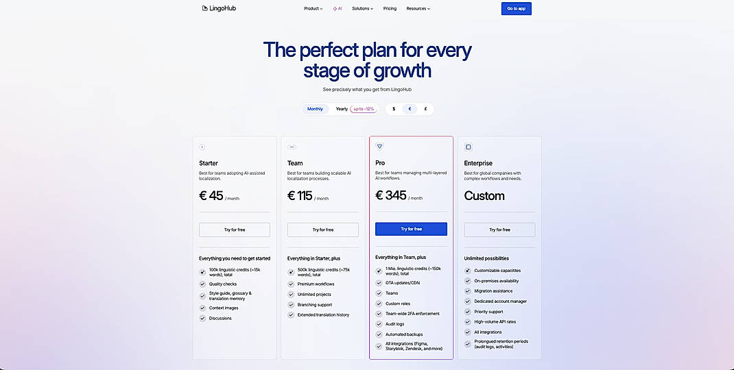 Pricing screenshot
