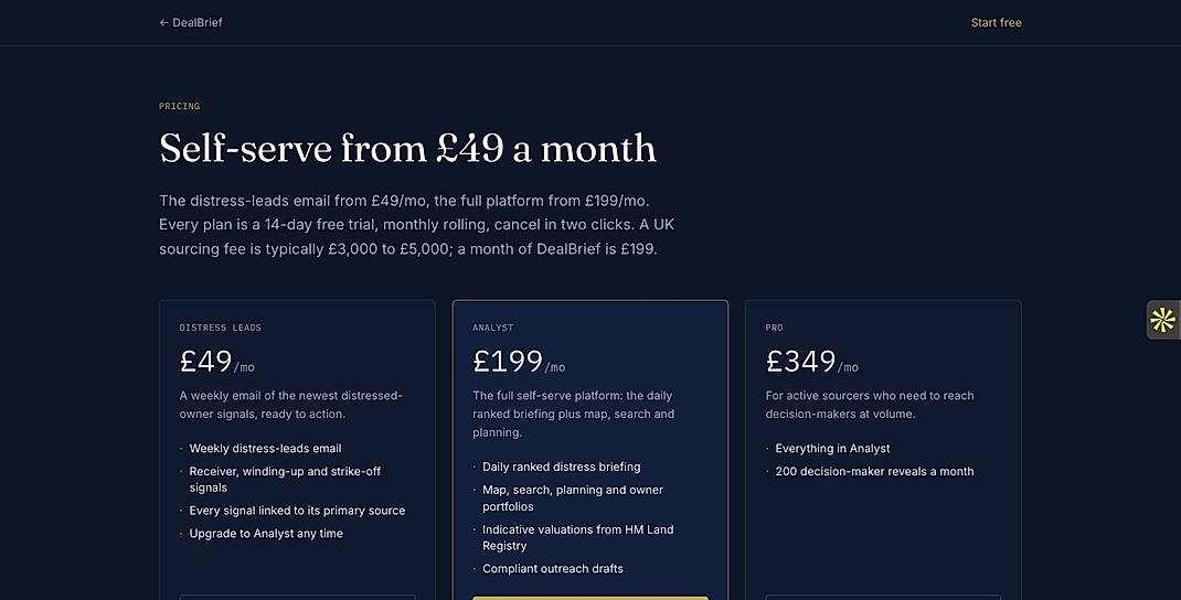 Pricing screenshot