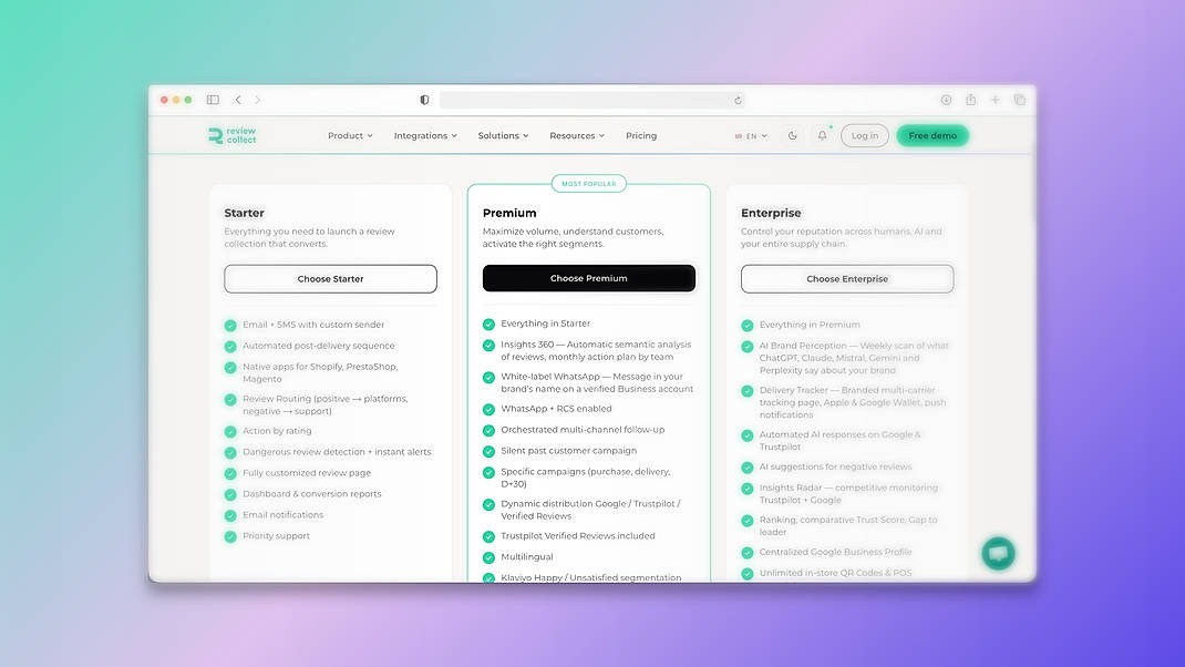 Pricing screenshot
