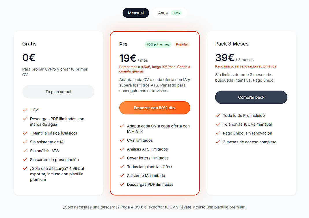 Pricing screenshot