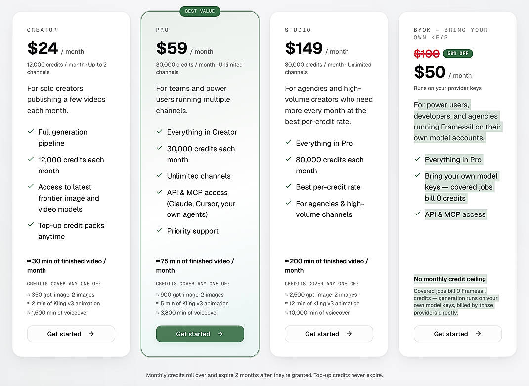 Pricing screenshot