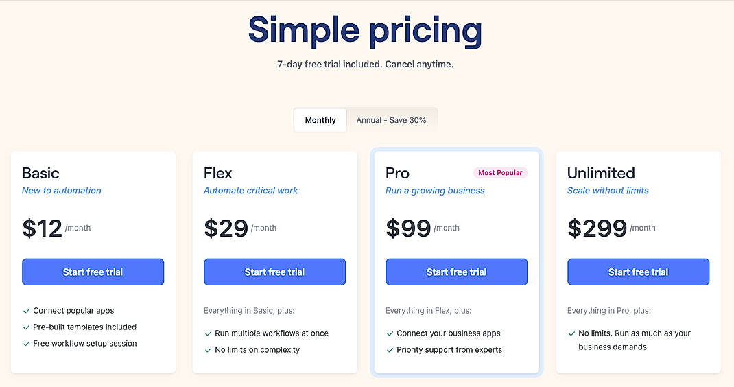 Pricing screenshot