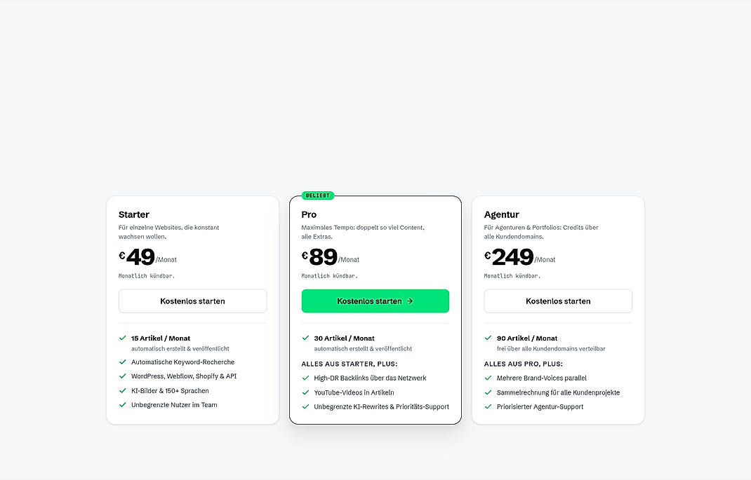Pricing screenshot