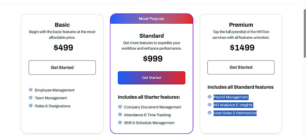Pricing screenshot