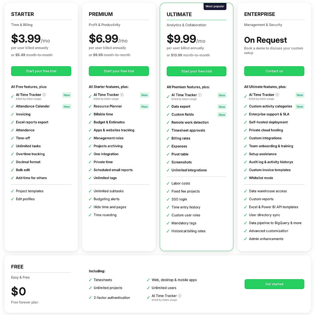 Pricing screenshot
