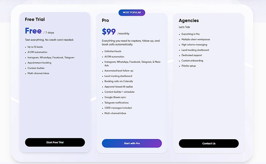 Pricing screenshot
