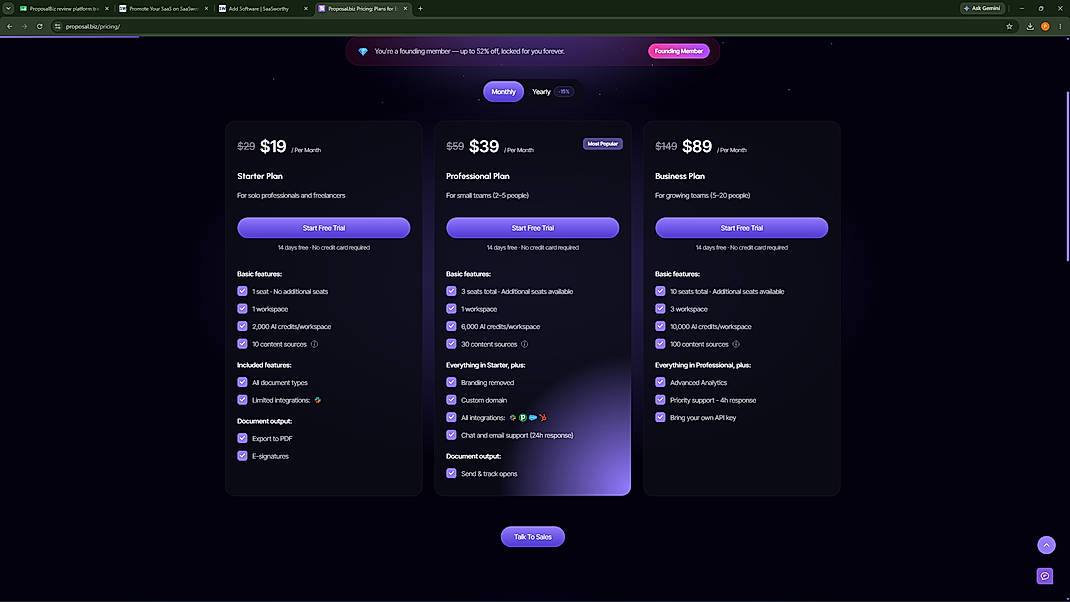 Pricing screenshot