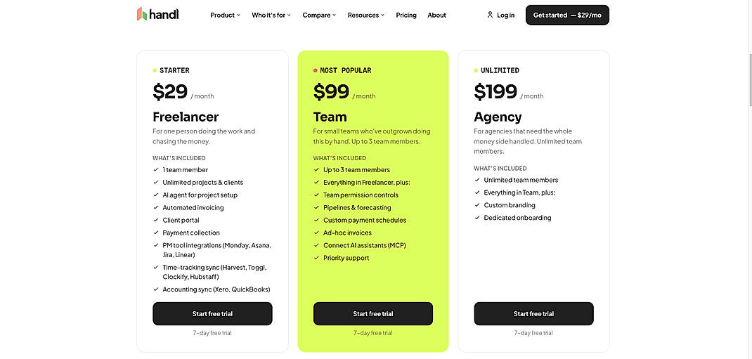 Pricing screenshot