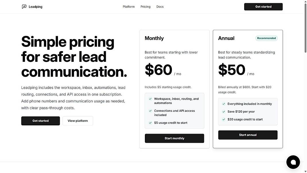Pricing screenshot