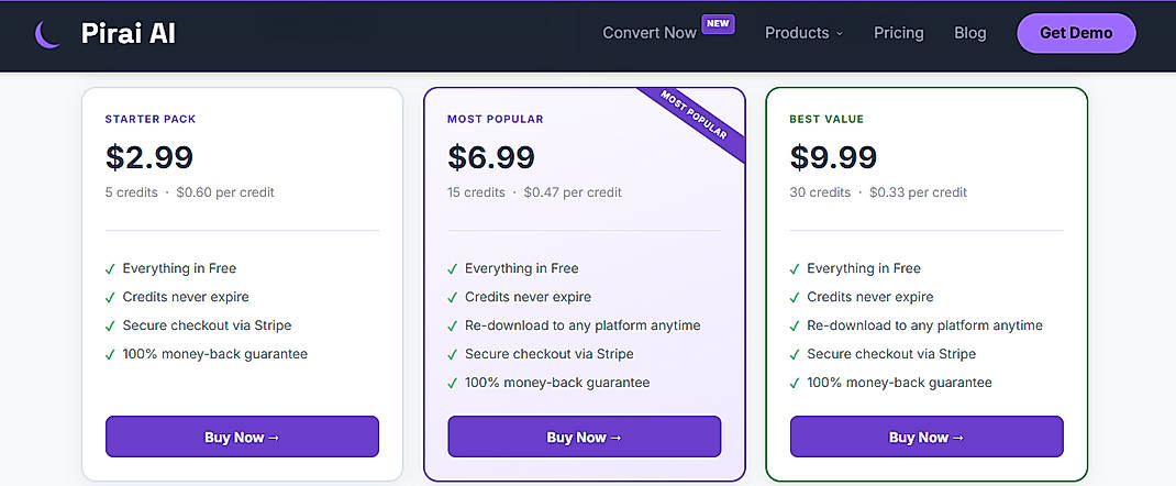 Pricing screenshot
