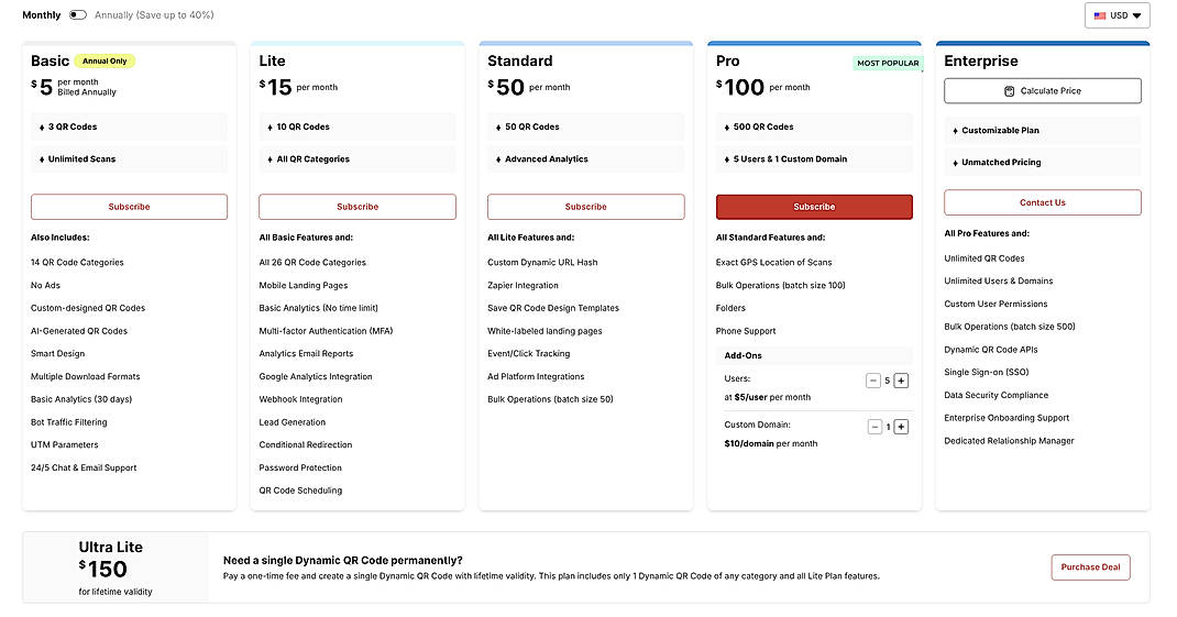 Pricing screenshot