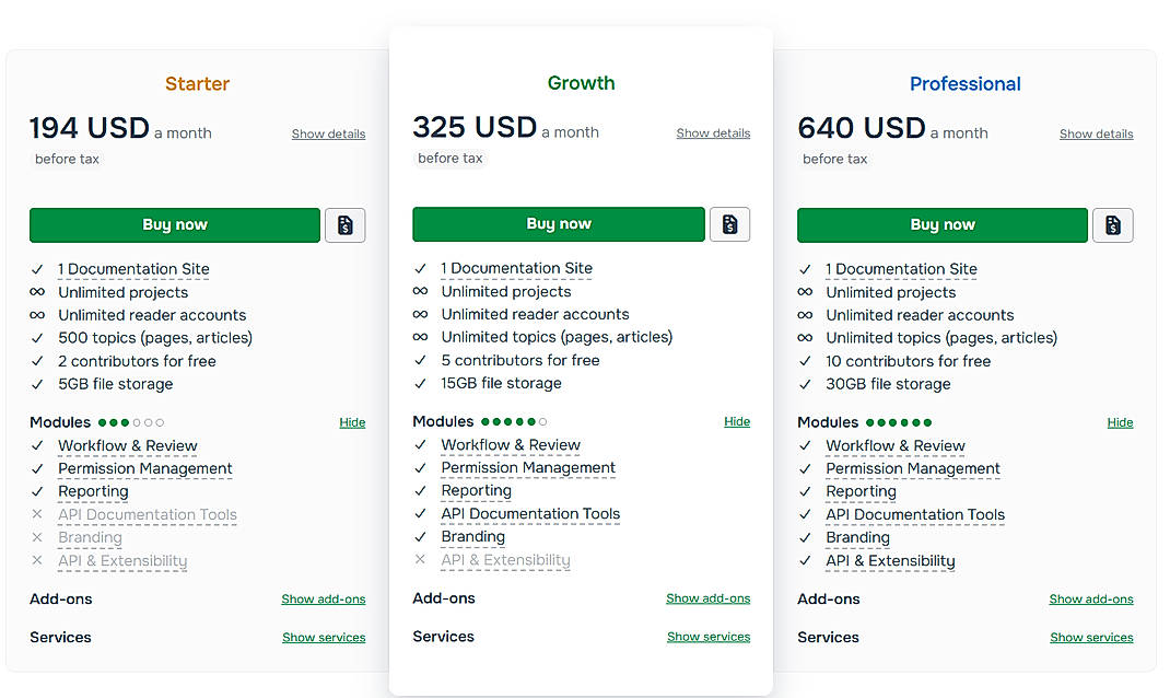 Pricing screenshot
