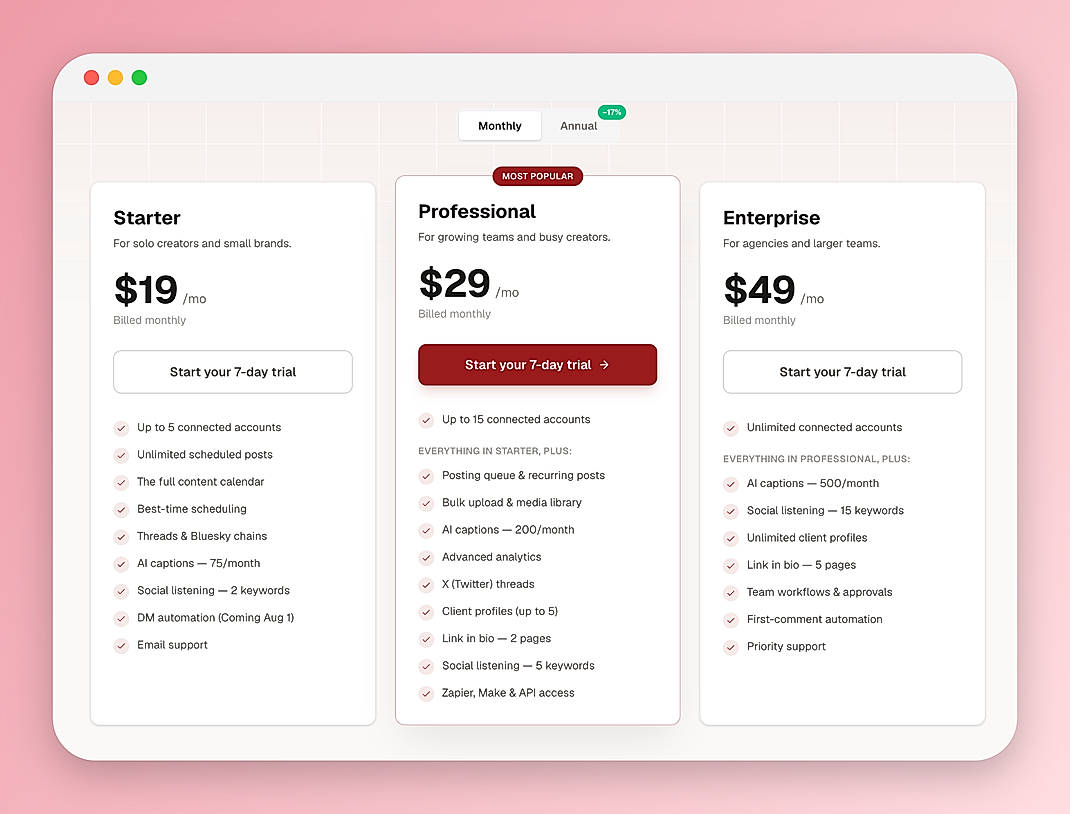 Pricing screenshot
