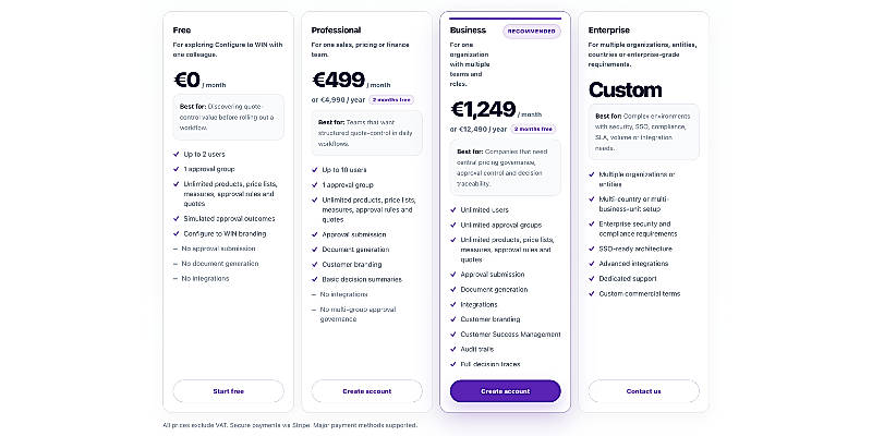 Pricing screenshot