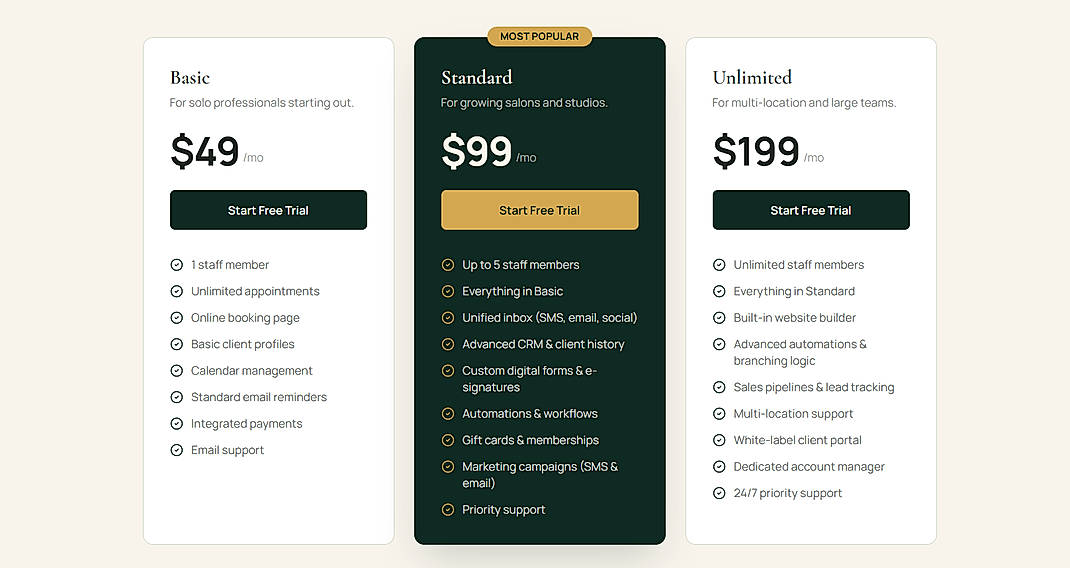 Pricing screenshot
