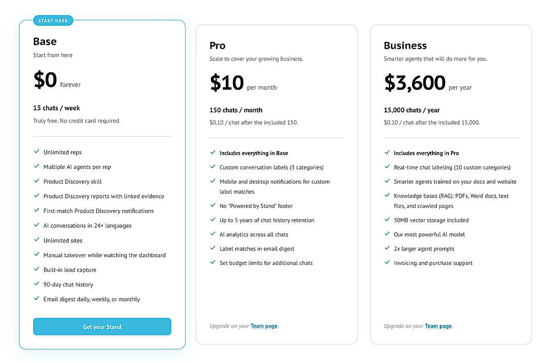 Pricing screenshot