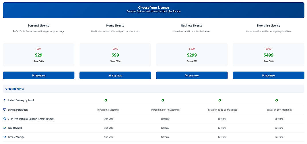 Pricing screenshot