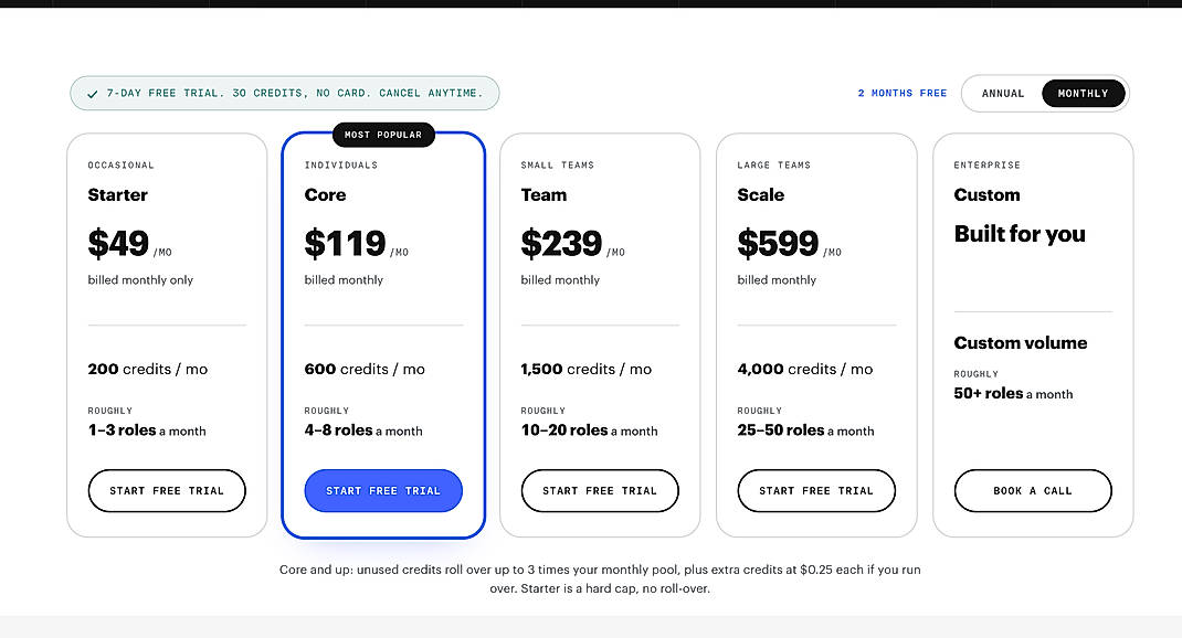 Pricing screenshot