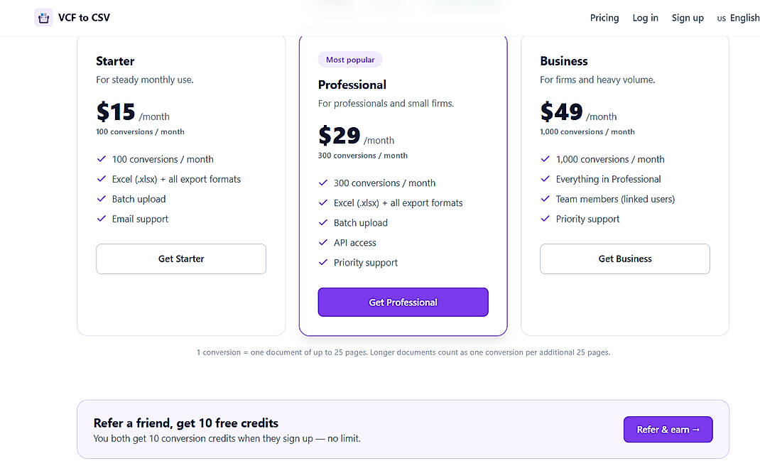 Pricing screenshot