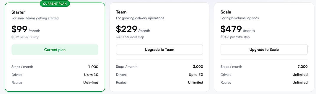 Pricing screenshot