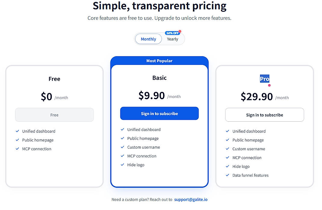 Pricing screenshot