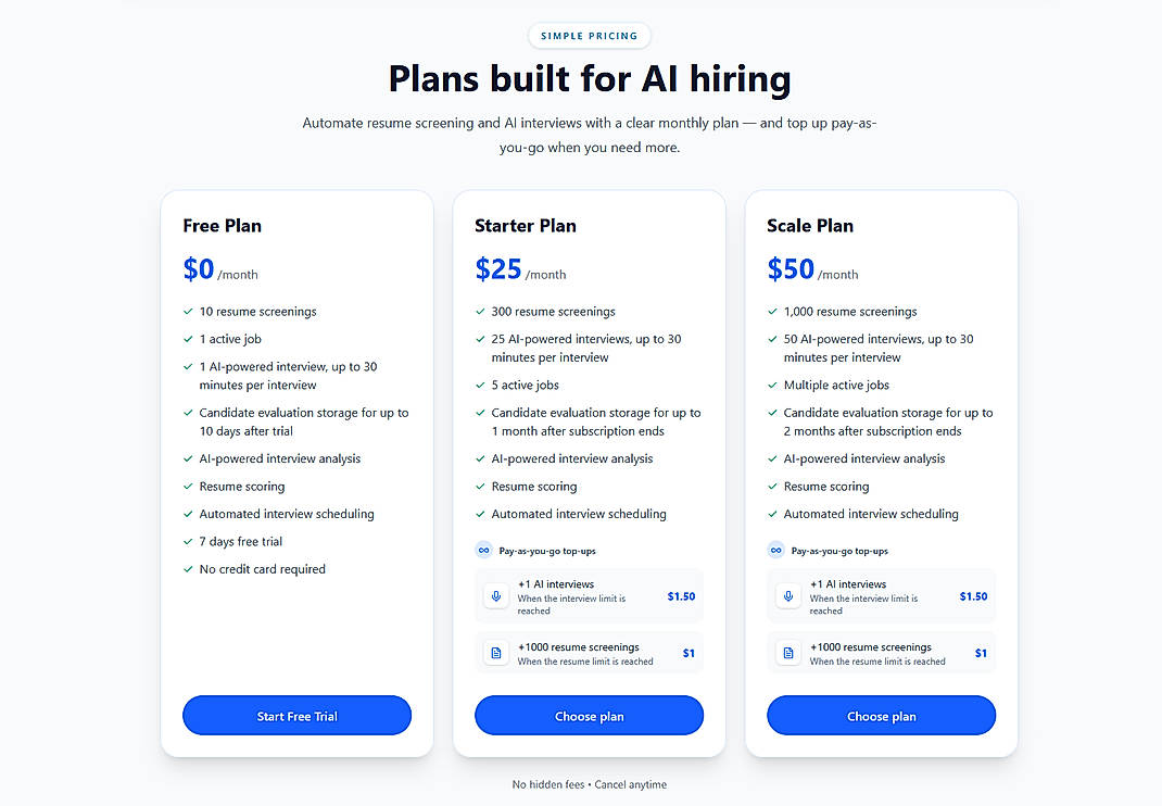 Pricing screenshot
