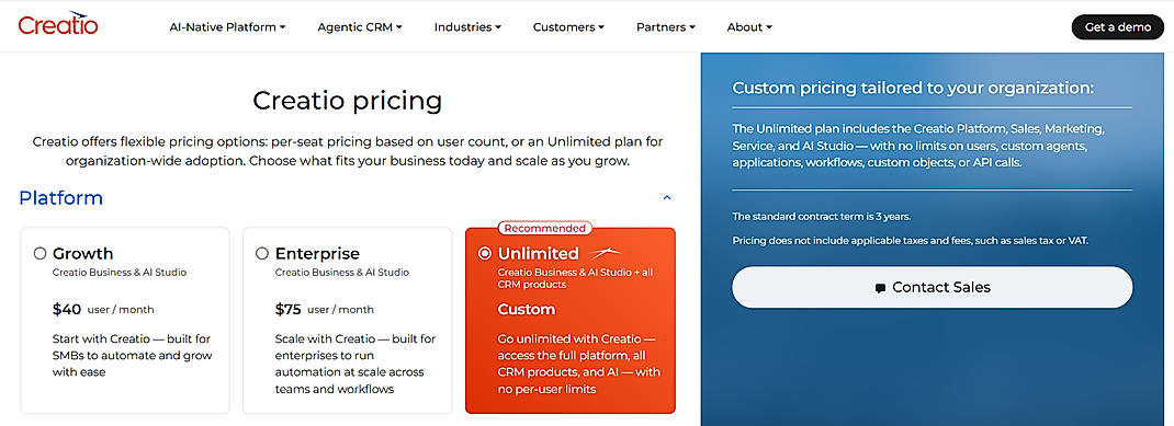 Pricing screenshot