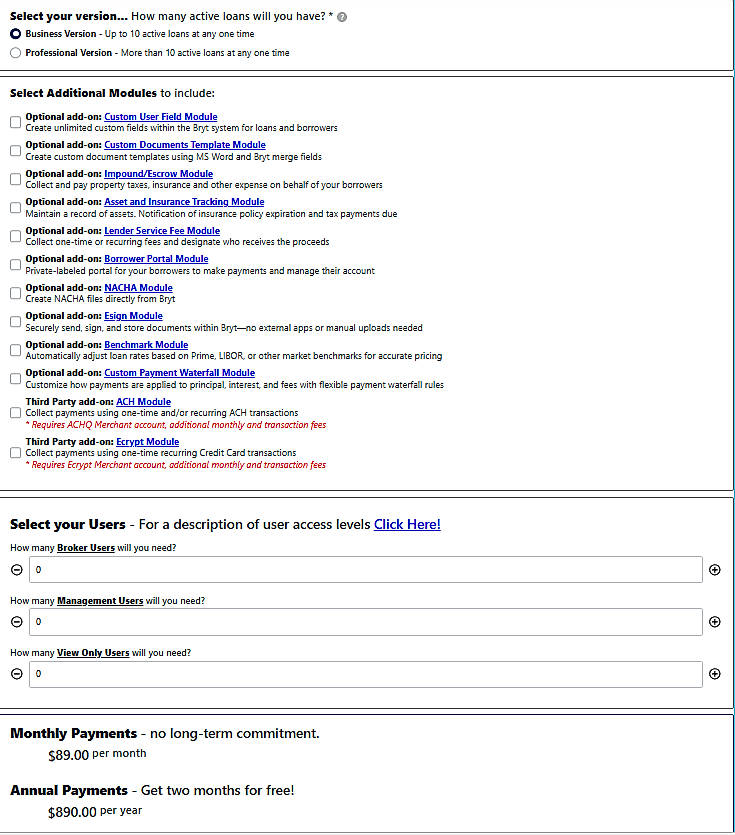 Pricing screenshot