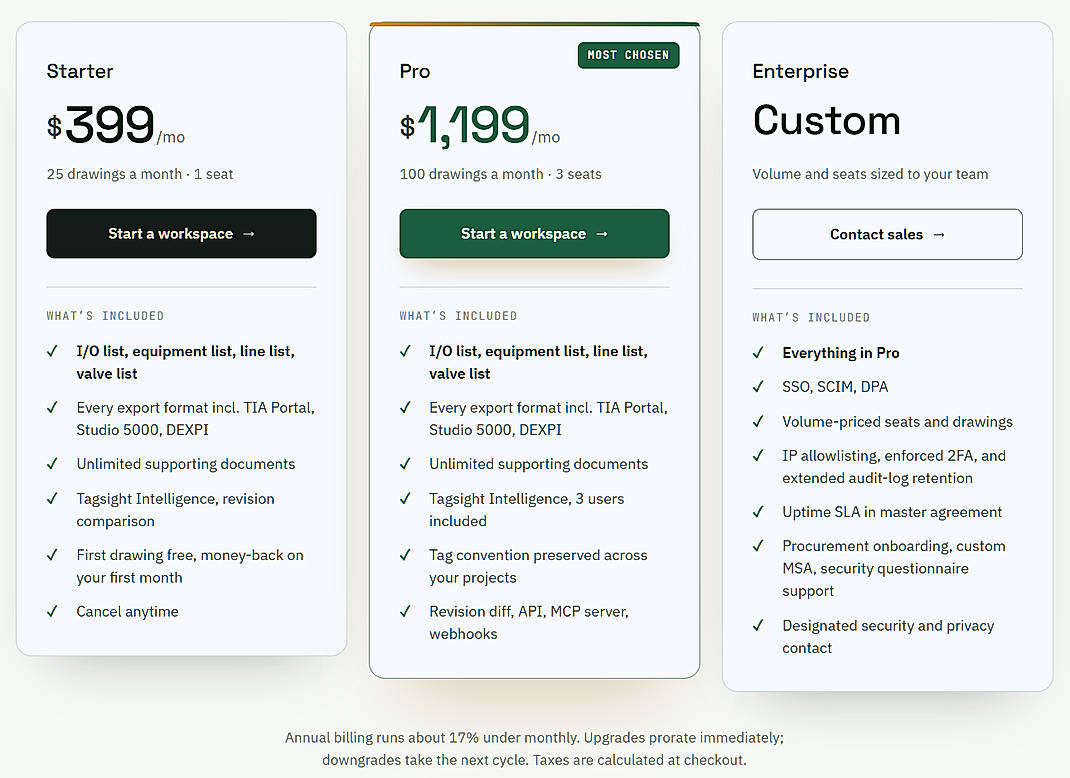 Pricing screenshot