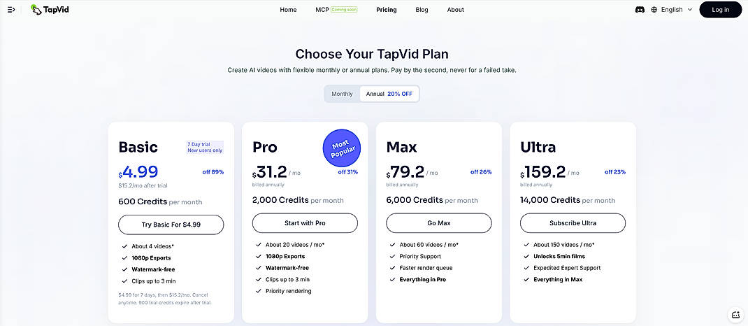 Pricing screenshot